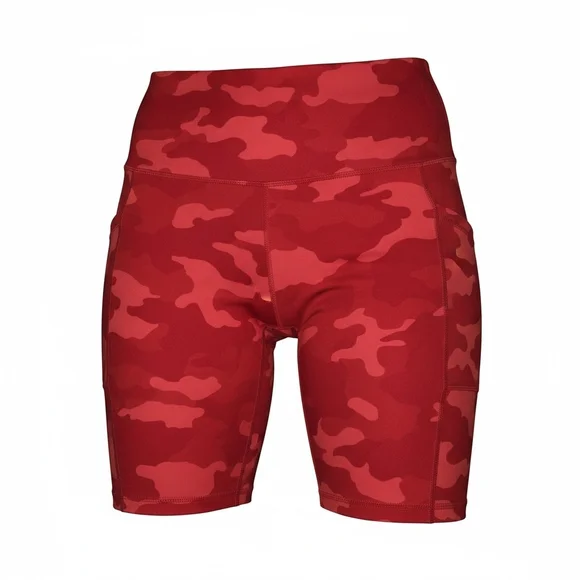 Ideology Red Camo High-Rise Bike Shorts Has Pockets - Picture 1 of 2